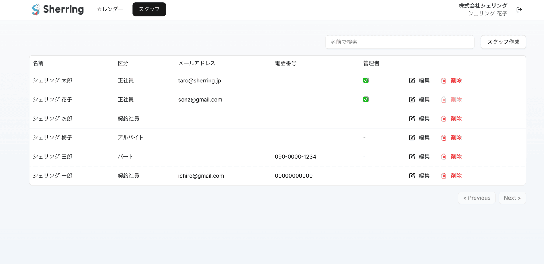 スタッフ管理画面